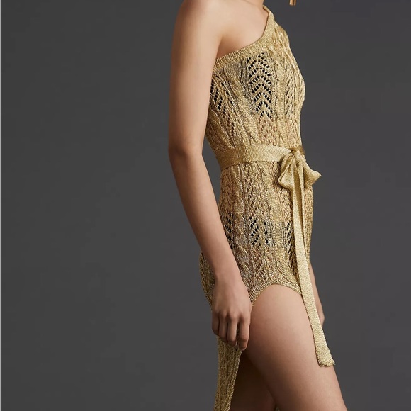 Anthropologie Maeve Gold One Shoulder Knif Coverup Dress - Picture 5 of 15
